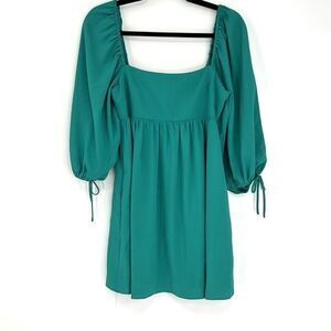 Amanda Uprichard Green Short Puffed Sleeve Square Neckline Mini Dress Small